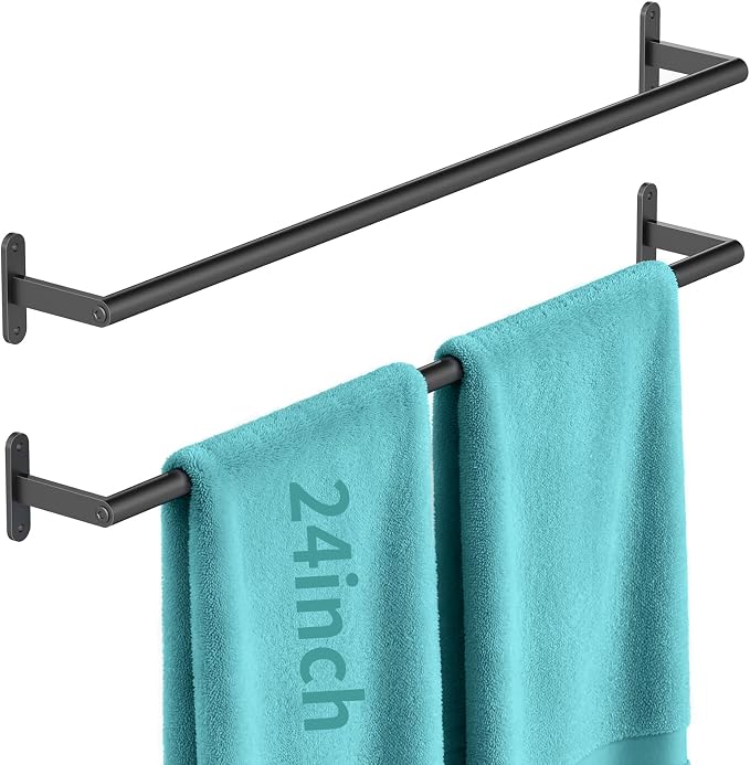 KLJKPA 2-Pack Towel Bar for Bathroom, 24 Inch Towel Rack, Matte Black | Heavy Duty Single Towel Rod, Space-Saving Hand Towel Holder, Toilet Kitchen Towel Storage, Rustproof, Stainless Steel