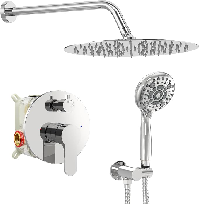 SR SUN RISE Shower Faucet - 12 Inch Multifunctional High Pressure Shower Head System with Handheld Shower Head Fixtures - Valve Included - Polished Chrome