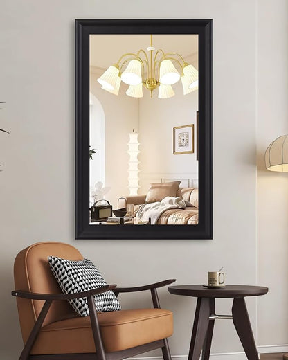Black Wall Mirror for Bathroom,Rectangle Rustic Large 30 x 48 inch Mirrors | Hanging Vanity Mirror with Wood Grain Finish for Living Room,Bedroom,Entryway
