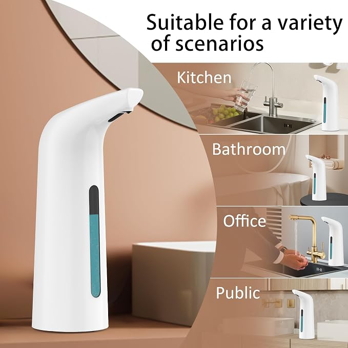 Automatic Liquid Soap Dispenser, 4-Level,13.5oz Touchless | Plastic,400ml White Electric Battery Operated Hand & Dish Countertop Soap Dispensers with Sensor for Bathroom,Kitchen Sink
