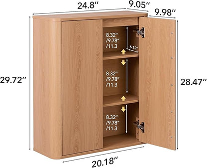 Wall Mounted Bathroom Cabinet, Premium Medicine Cabinet with Safe Rounded Edges, 2-Door Wood Storage Organizer with Adjustable Shelves for Laundry, Kitchen