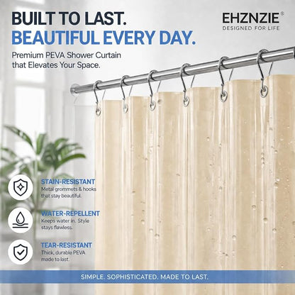 EHZNZIE Beige Shower Curtain Liner 72x72, PEVA Waterproof Bath Curtain, No Chemical Smell, 3 Weighted Magnets, Durable with Rustproof Metal Grommets