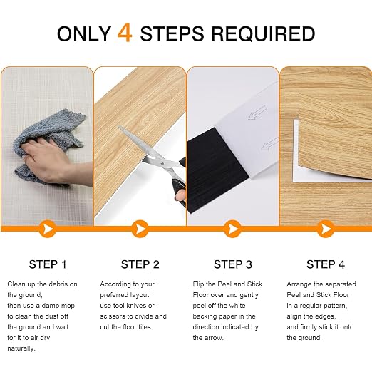 Peel and Stick Floor Tiles 36-Pack, Natural Oak Wood Plank Vinyl Flooring, Self-Adhesive Waterproof Floor Tile for Kitchen, Bathroom, Bedroom, Living Room, Easy Installation, 54 Sq Ft