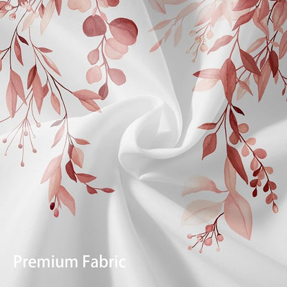 Pink Floral Eucalyptus Shower Curtain with Hooks, 72x84 Inch | Waterproof Fabric, Watercolor Leaves and Floral, Botanical Style, Machine Washable, Quick-Drying, for Hotel Bathroom