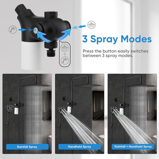 VXV 10 inch Filtered Shower Head,7 Settings High Pressure Dual Shower Heads with Handheld Spray Combo,3-Way Rain Shower Head with Filters,71''Shower Hose,Height Adjustable(Matte Black)