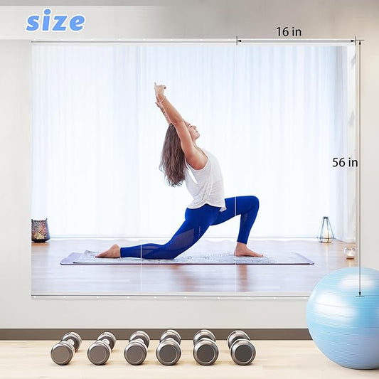 1 PCS 56 x 16 Inch Home Gym Mirrors, Tempered Glass Wall Mounted Long Workout Mirror for Garage, Dance Studio Decoration, Oversized Frameless