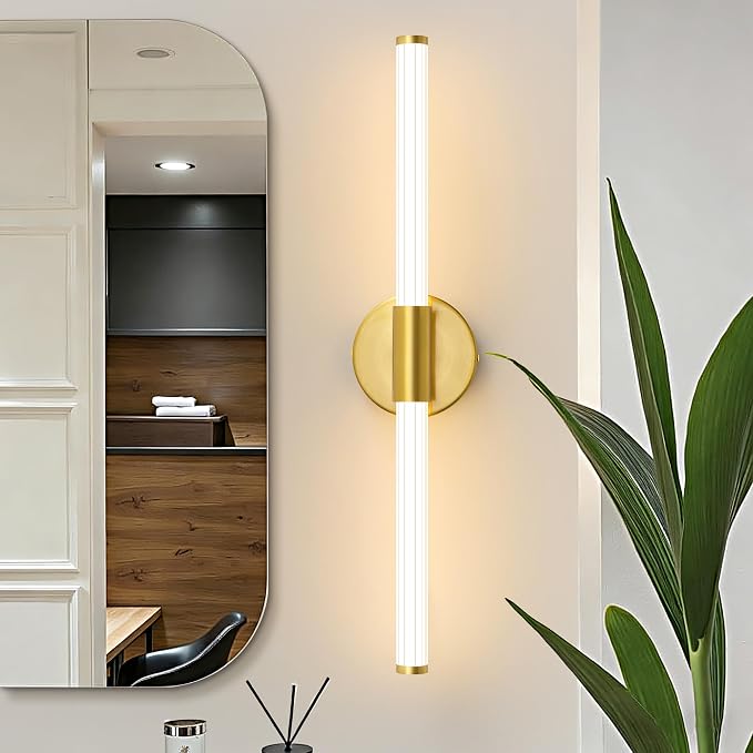 LED Bathroom Light Fixtures Gold Vanity Lights Modern 24" | 360° Bright Bathroom Light, Dimmable Vanity Light, Hardwired Wall Sconce 3000K Warm White for Mirror