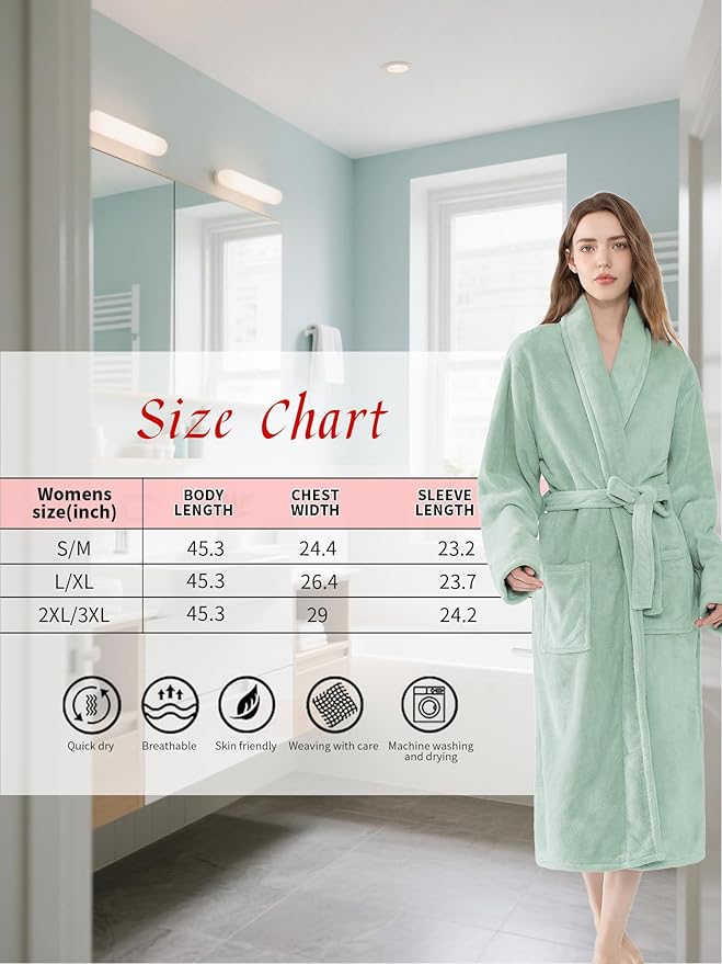 Soft Robe For Women，Warm Plush Bath Robes Female，Spa Towel After Shower Lightweight Long Bathrobe