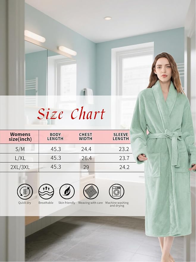 Soft Robe For Women，Warm Plush Bath Robes Female，Spa Towel After Shower Lightweight Long Bathrobe