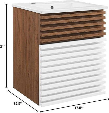 Modway Render 18" Wall-Mount Bathroom Vanity in White Walnut White