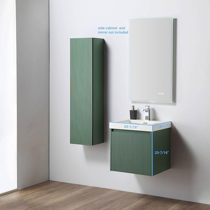 Blossom 20 Inch Bathroom Vanity with Sink, All Wood Wall Mounted Floating Bathroom Vanity Cabinet with Acrylic Sink, Bathroom Sink Cabinet w/Soft-Close Drawer, Modern Style Vanities, Aventurine Green