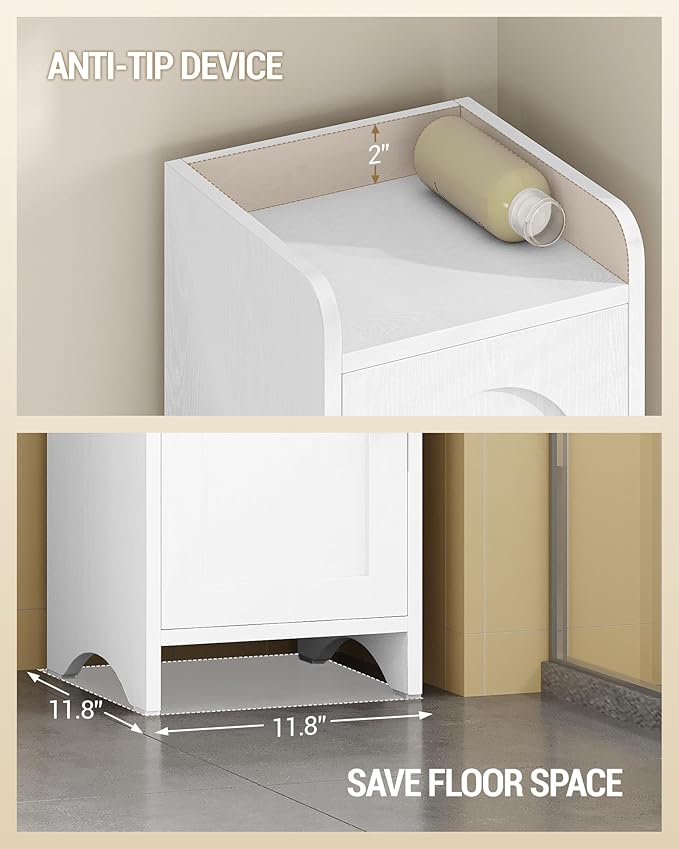 Bathroom Storage Cabinet, Tall Corner Floor Cabinet with 4 Doors and Adjustable Shelf, Narrow Toilet Paper Cabinets, Bathroom Organizer for Small Spaces, 11" D x 11" W x 70.9" H White