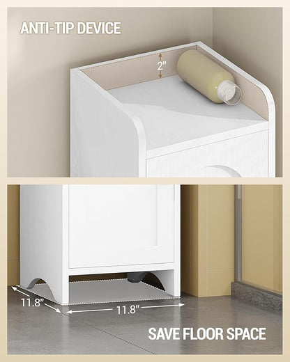 Bathroom Storage Cabinet, Tall Corner Floor Cabinet with 4 Doors and Adjustable Shelf, Narrow Toilet Paper Cabinets, Bathroom Organizer for Small Spaces, 11" D x 11" W x 70.9" H White