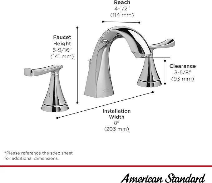 American Standard 7413801.002 Chatfield 8-Inch Widespread 2-Handle Bathroom Faucet, 1.2 GPM, Chrome