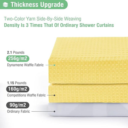 Long Waffle Shower Curtain 256 GSM Heavy Fabric 72x78 Yellow | 78 Inch Long, Thick Cloth, Weighted Hem, Water Repellent, Tall Hotel Luxury Polyester Shower Curtains for Bathroom 12 Hooks