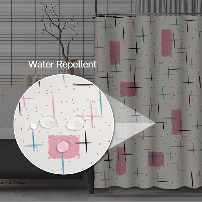 Shower Curtain for Bathroom Decor, 66 x 72 Inch, Mid Century Modern | Atomic Vintage 1950s Turquoise Waterproof Polyester Fabric Shower Curtains Set with Hooks