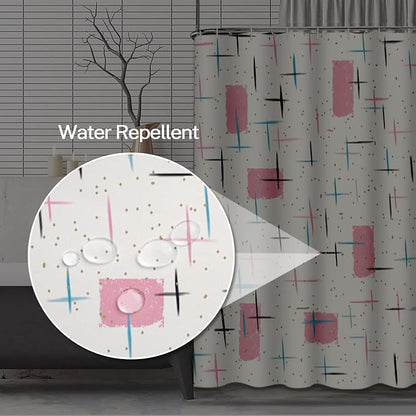 Shower Curtain for Bathroom Decor, 66 x 72 Inch, Mid Century Modern | Atomic Vintage 1950s Turquoise Waterproof Polyester Fabric Shower Curtains Set with Hooks