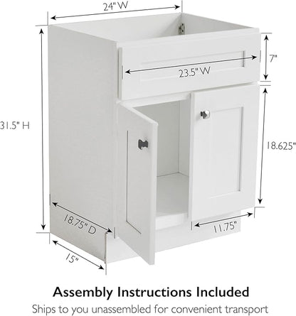 Design House Brookings Bathroom Vanity, 24", White | Adjustable Hinges, Freestanding, Contemporary/Modern, Wood, Bath, 586925