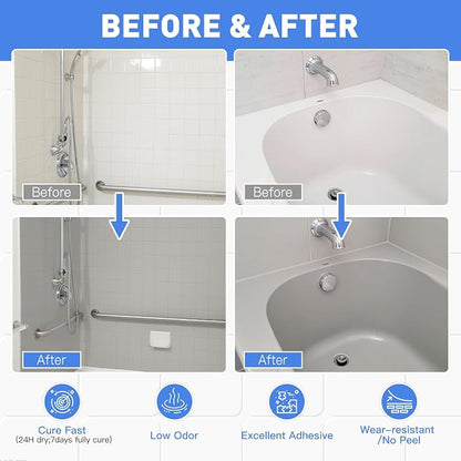 DWIL Tub and Tile Refinishing Kit, Water Based Tile Paint, Quick-Dry Tub Paint Low Odor for Bathroom, Kitchen, Toilets, Semi-Gloss Light Gray, 50-55sq.ft, 33oz