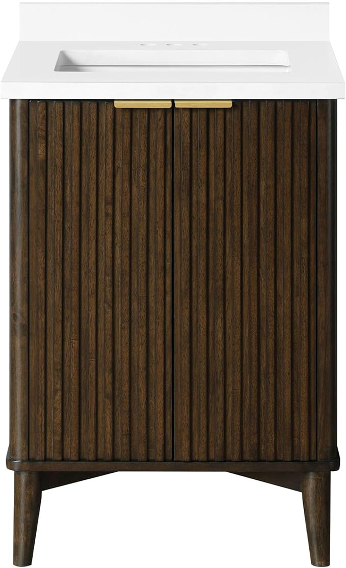 OVE Decors Indy 24 in. Undermount Single Sink Bathroom Vanity with White Engineered Marble Top, Dark Walnut