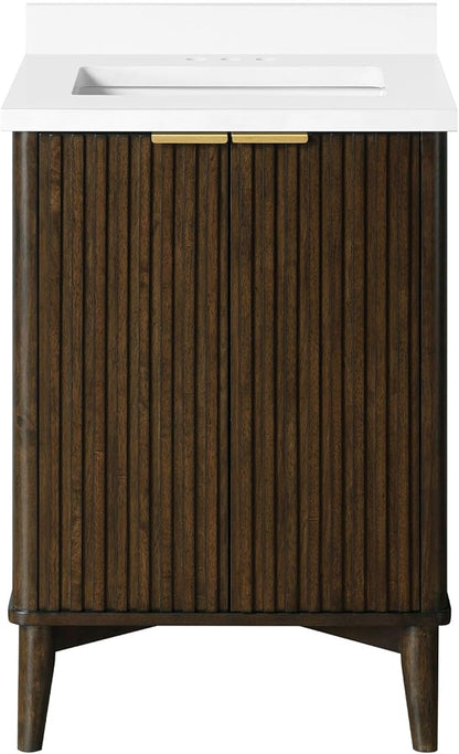 OVE Decors Indy 24 in. Undermount Single Sink Bathroom Vanity with White Engineered Marble Top, Dark Walnut