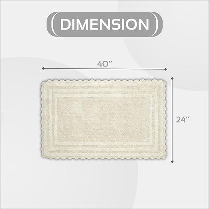 Better Trends Lilly Crochet 24x40 Reversible Bath Rugs and Bath mats for Bathroom, Luxurious 100% Cotton Bath Rug & Water Absorbent Bathroom Mat - Cream Bath Matt