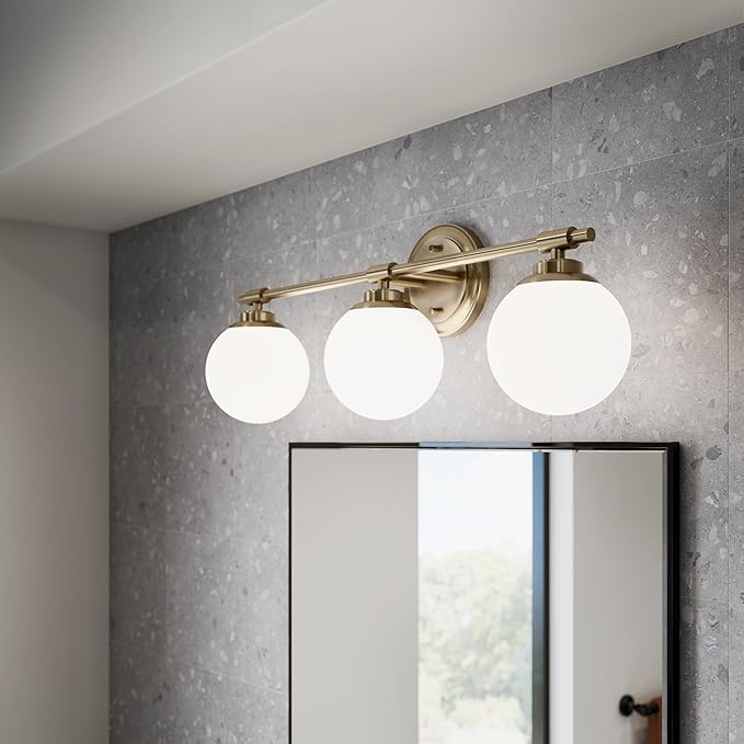 Kichler Benno 3-Light Vanity, Modern Light with Opal Glass in Champagne Bronze, for Bathroom or Powder Room (8.75" x 24.5"), 55172CPZ