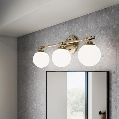 Kichler Benno 3-Light Vanity, Modern Light with Opal Glass in Champagne Bronze, for Bathroom or Powder Room (8.75" x 24.5"), 55172CPZ