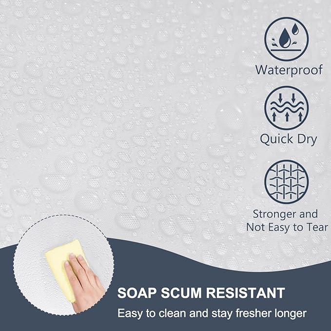 EurCross Frosted Extra Long Shower Curtain Liner 86 inch Long Length, Waterproof Opaque PEVA Plastic Shower Liner for Bathroom 72x86 inch with 5 Bottom Magnets No Smells with Rustproof Grommets