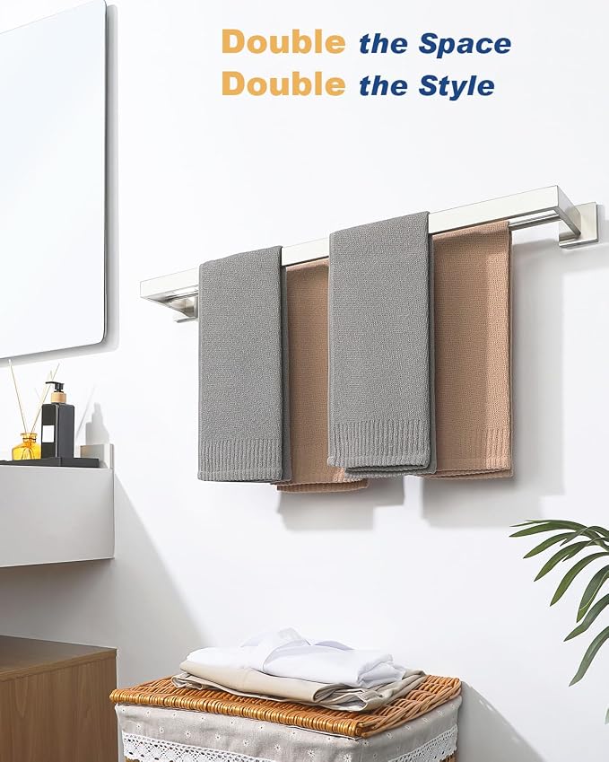 Alise Double Towel Bars Towel Rack for Bathroom Wall Mount 32 Inch,Brushed | SUS304 Stainless Steel Bathroom Towel Holder, Square Towel Rod Towel Hanger for Bathroom Lavatory Kitchen