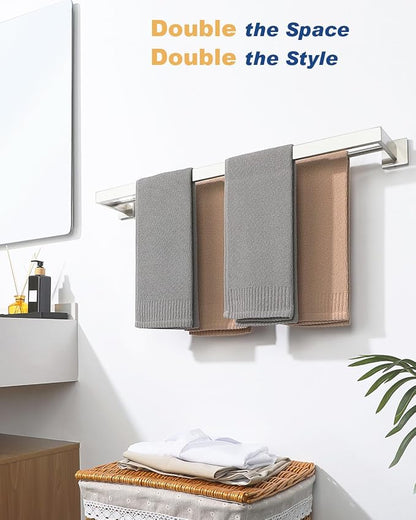 Alise Double Towel Bars Towel Rack for Bathroom Wall Mount 32 Inch,Brushed | SUS304 Stainless Steel Bathroom Towel Holder, Square Towel Rod Towel Hanger for Bathroom Lavatory Kitchen
