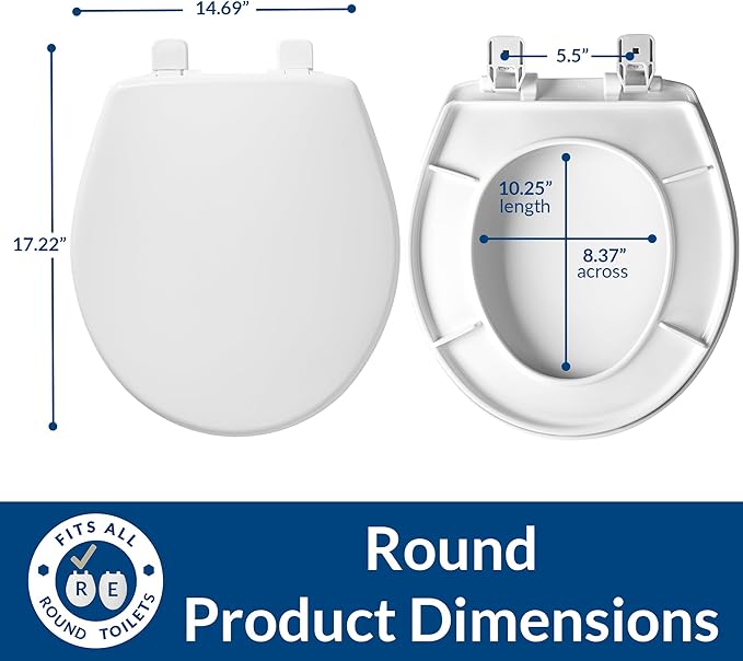 Mayfair Caswell Modern Slow Close Toilet Seat, Durable Plastic Seat, Made in USA, Round, White, 4-Pack