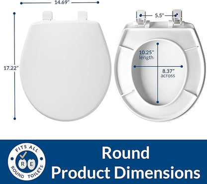 Mayfair Caswell Modern Slow Close Toilet Seat, Durable Plastic Seat, Made in USA, Round, White, 4-Pack
