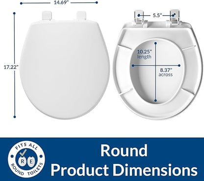 Mayfair Caswell Modern Slow Close Toilet Seat, Durable Plastic Seat, Made in USA, Round, White (Pack of 2)