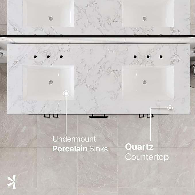 Graham 60 in. Blackwood Double Sink Bath Vanity with Arabescato Engineered Stone Top and Undermount Porcelain Sinks