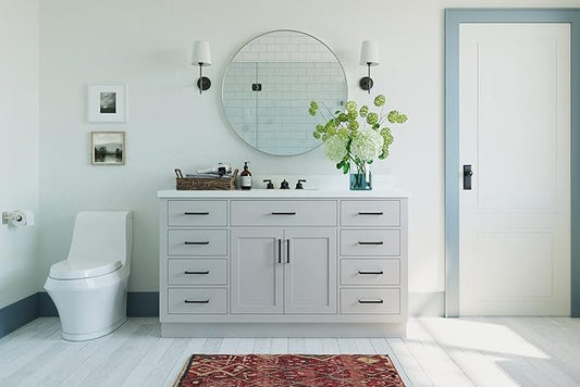 ARIEL Hepburn 60-inch Bathroom Vanity Base Cabinet,Solid Wood, 2 Soft Closing Doors, 9 Dovetail Drawers, Grey