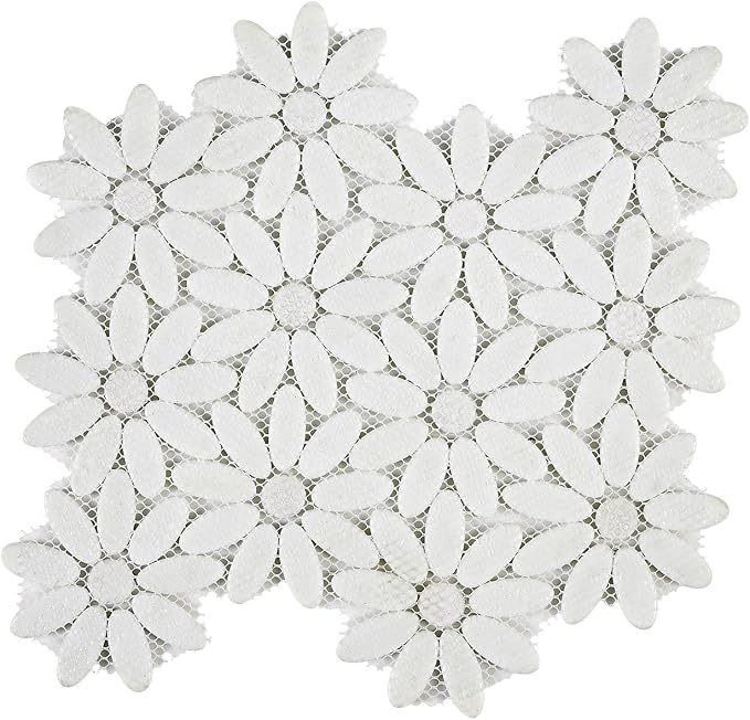 5 Sheets Marble Flowers Mosaic Wall and Floor Tiles for Bathroom and Kitchen 12.2 * 12.6 Inches 1.07 sq.ft (Brushed Marble)