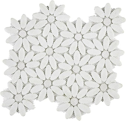5 Sheets White Flowers Mosaic Wall and Floor Tiles for Bathroom and Kitchen 12.2 * 12.6 Inches 1.07 sq.ft