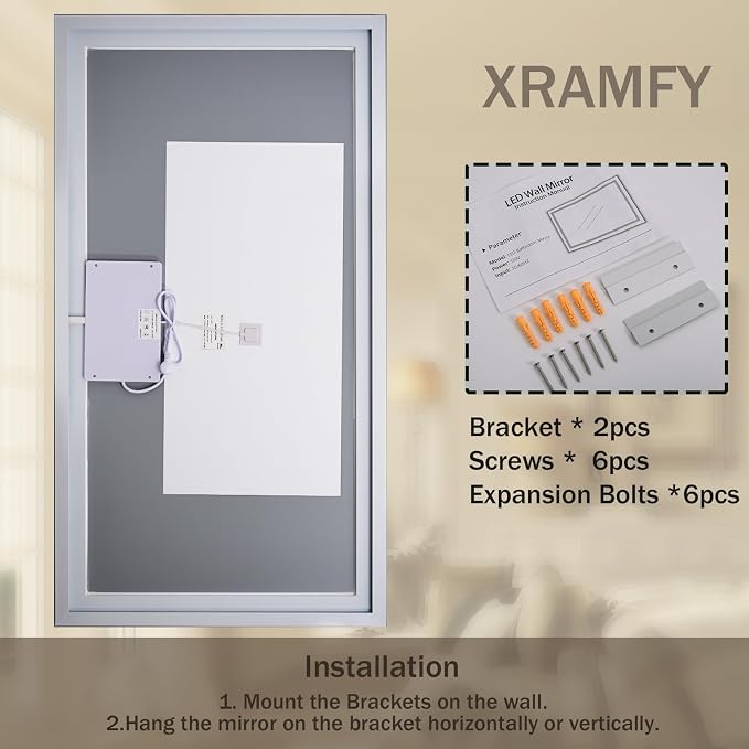 XRAMFY 55''X30'' LED Bathroom Mirror, Wall Mirror with Lights | Wall Mirror with Front and Backlight, 3 Colors Vanity Mirror with Lights, Anti-Fog Wall Mirror for Bathroom