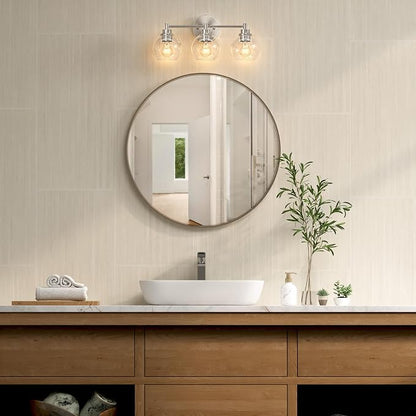 VONLUCE 3 Light Bathroom Vanity Light Fixtures, Brushed Nickel Finish | Globe Glass Shades, E26 Sockets, Easy to install, ETL Certificated, Vanity Lights for Bedroom Hallway Living Room