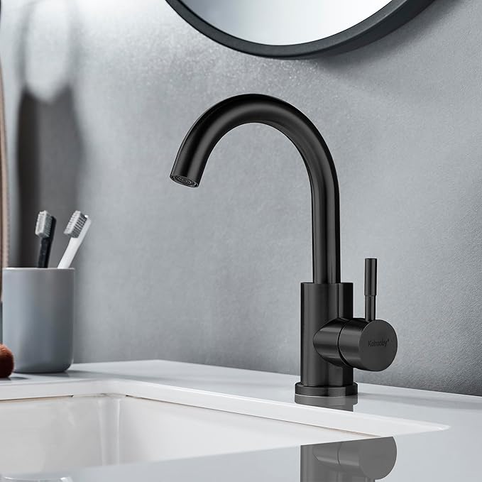 Wet Bar Sink Faucet Single Hole, Matte Black Single Handle Faucet for Kitchen or Bathroom Sink, Modern Stainless Steel Prep Sink Faucet Commercial Rv Sink Faucet Laundry Sink Faucet (No Drain)