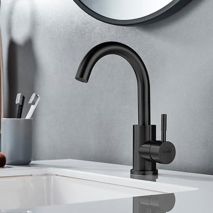 Wet Bar Sink Faucet Single Hole, Matte Black Single Handle Faucet for Kitchen or Bathroom Sink, Modern Stainless Steel Prep Sink Faucet Commercial Rv Sink Faucet Laundry Sink Faucet (No Drain)