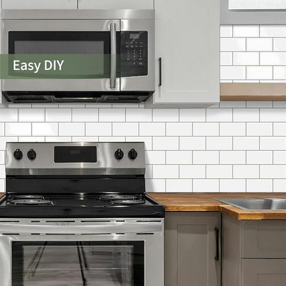 10-Sheet Thick Peel and Stick Kitchen Backsplash Tiles(White,12.6"×10.6") | 3D Subway Waterproof Self-Adhesive Wall Tile Stick on Backsplash for Kitchen and Bathroom