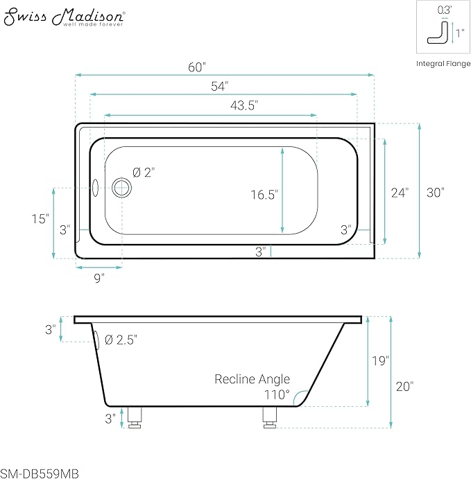 Swiss Madison Voltaire 60" x 30" Left-Hand Drain Alcove Bathtub in Matte Black