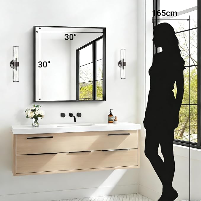 Black Bathroom Mirror, 30x30 Inch Rectangular Framed Mirror, Large Wall Mounted Bathroom Vanity Mirror Over Sink for Bedroom,Restroom, Living Room, Hangs Vertically or Horizontally