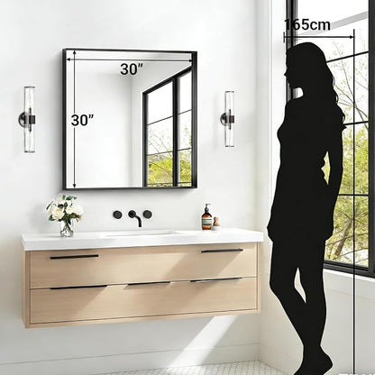 Black Bathroom Mirror, 30x30 Inch Rectangular Framed Mirror, Large Wall Mounted Bathroom Vanity Mirror Over Sink for Bedroom,Restroom, Living Room, Hangs Vertically or Horizontally