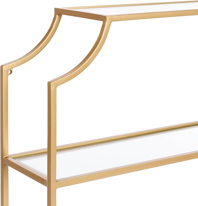 Kate and Laurel Ciel Modern Glam Wide Two-Tier Wall Shelf, 24 x 20, Gold, Tiered Bathroom Shelves for Over the Toilet Storage or Bedroom Makeup Organizer