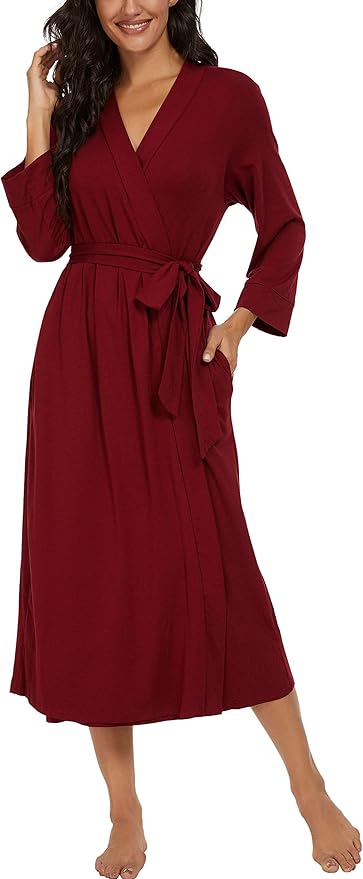 VINTATRE Women Kimono Robes Long Knit Bathrobe Lightweight Soft Knit Sleepwear V-neck Casual Ladies Loungewear