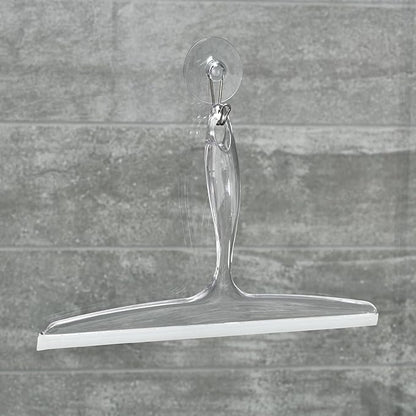 iDesign Plastic Bath Squeegee for Glass with Suction Hook Holder – 12", Clear