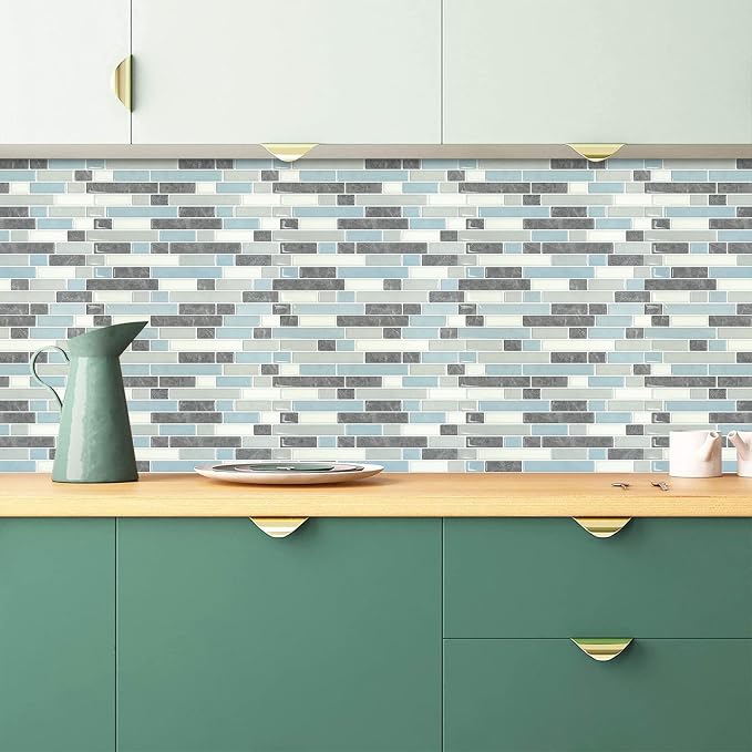 STICKGOO Thicker Design Peel and Stick Tile Backsplash, 12”×12”Stick on Backsplash for Kitchen, Self Adhesive Tile for Kitchen Backsplash and Bathroom(10 Sheets, Grey&Blue)